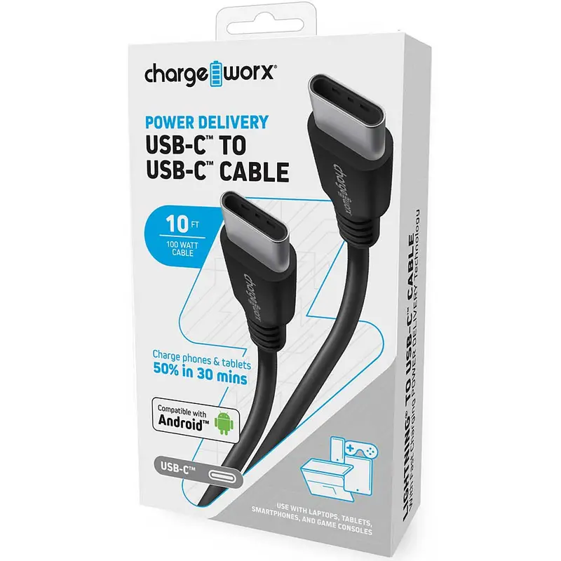 10 Ft Usb-Câ„¢ To Usb-Câ„¢ Cable With Fast Charging Power Delivery Technology, Black 1