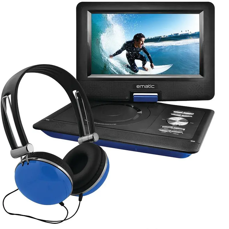 10" Portable Dvd Player Swivel Screen With Matching Headphones & Car Headrest Mount, Blue 1
