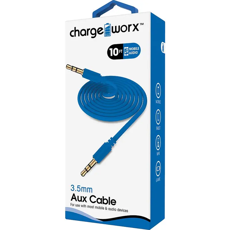 10Ft Aux Audio Cable, Blue 1