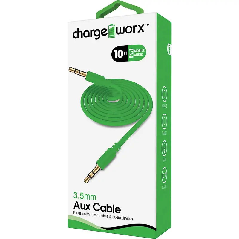 10Ft Aux Audio Cable, Green 1