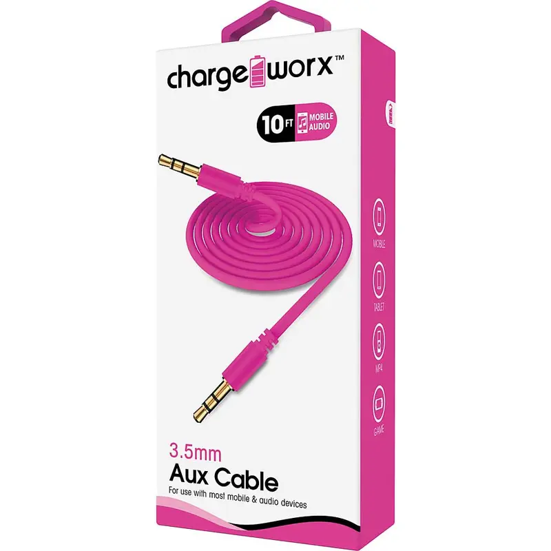 10Ft Aux Audio Cable, Pink 1