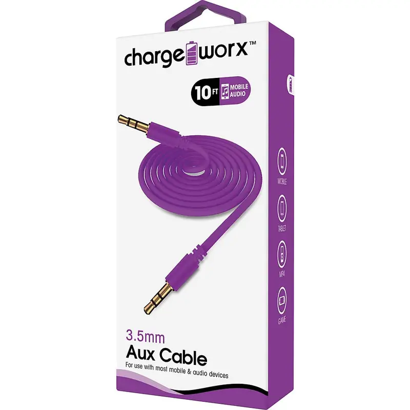 10Ft Aux Audio Cable, Violet 1