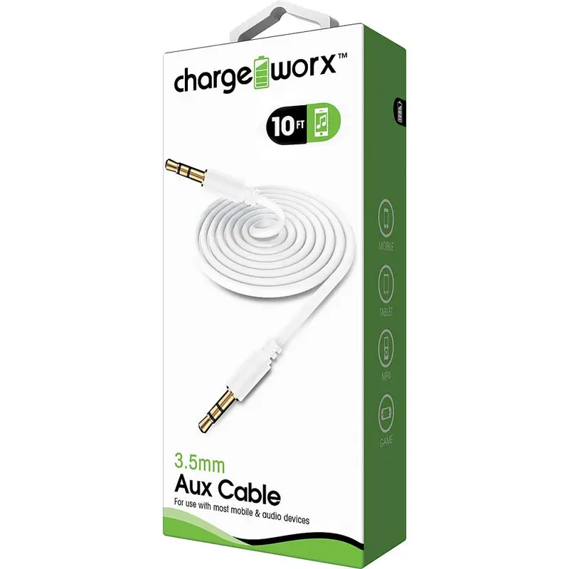 10Ft Aux Audio Cable, White 1