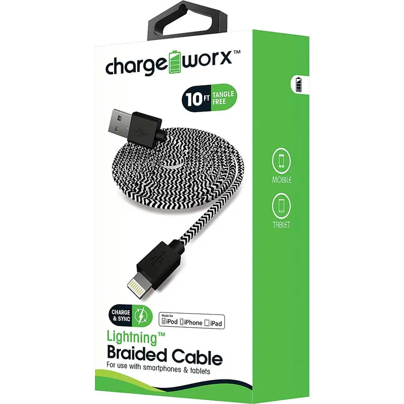 10Ft Lightning Braided Sync & Charge Cable, Black 1