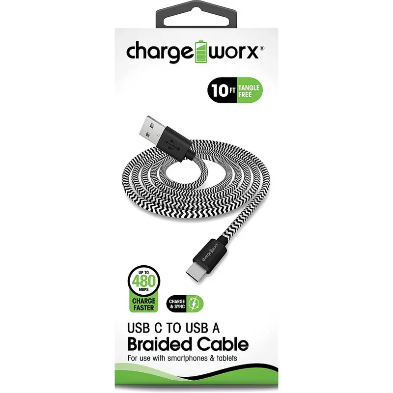 10Ft Usb-C To Usb-A Braided Sync & Charge Cable, Black 1