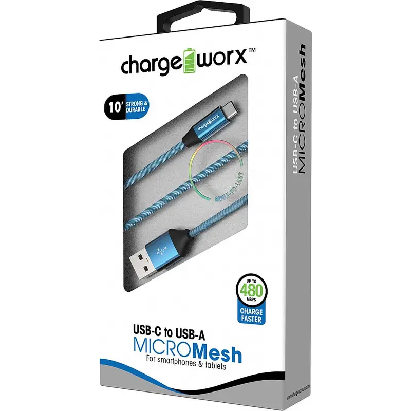 10Ft Usb-C To Usb-A "Micromesh" Cable, Blue 1
