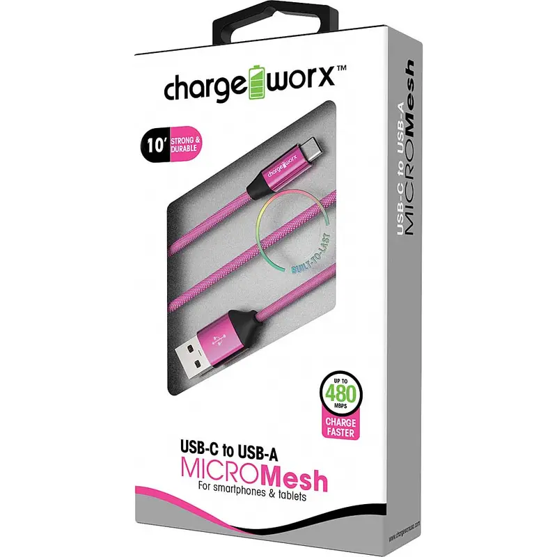 10Ft Usb-C To Usb-A "Micromesh" Cable, Pink 1