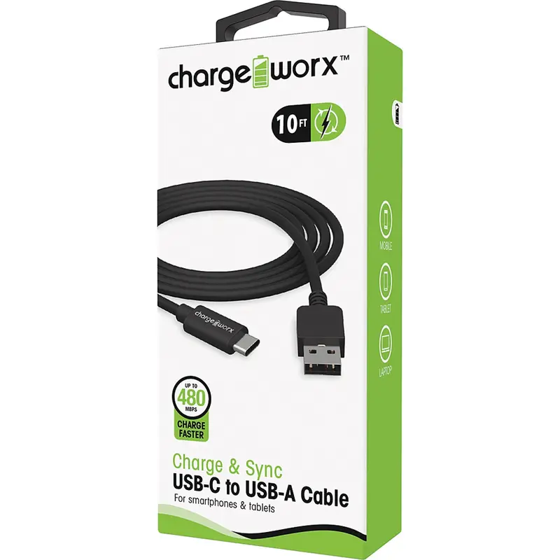 10Ft Usb-C To Usb-A Sync & Charge Cable, Black 1