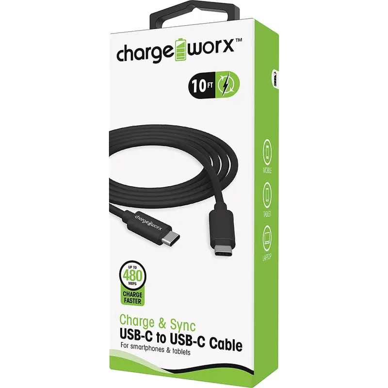 10Ft Usb-C To Usb-C Sync & Charge Cable, Black 1