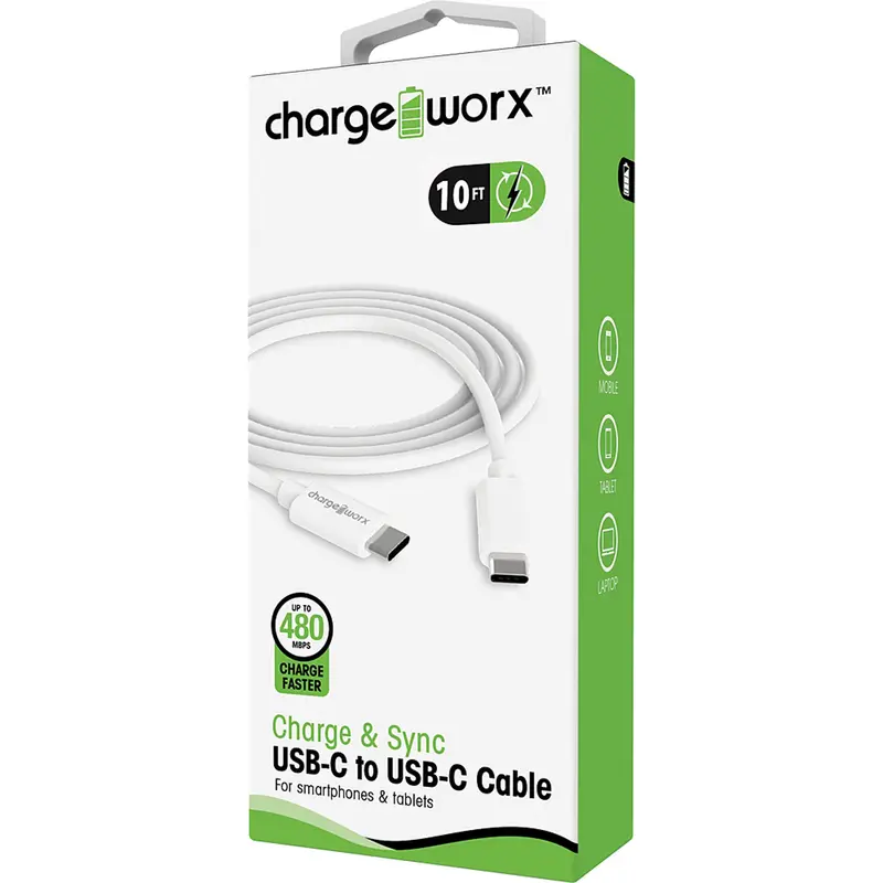 10Ft Usb-C To Usb-C Sync & Charge Cable, White 1