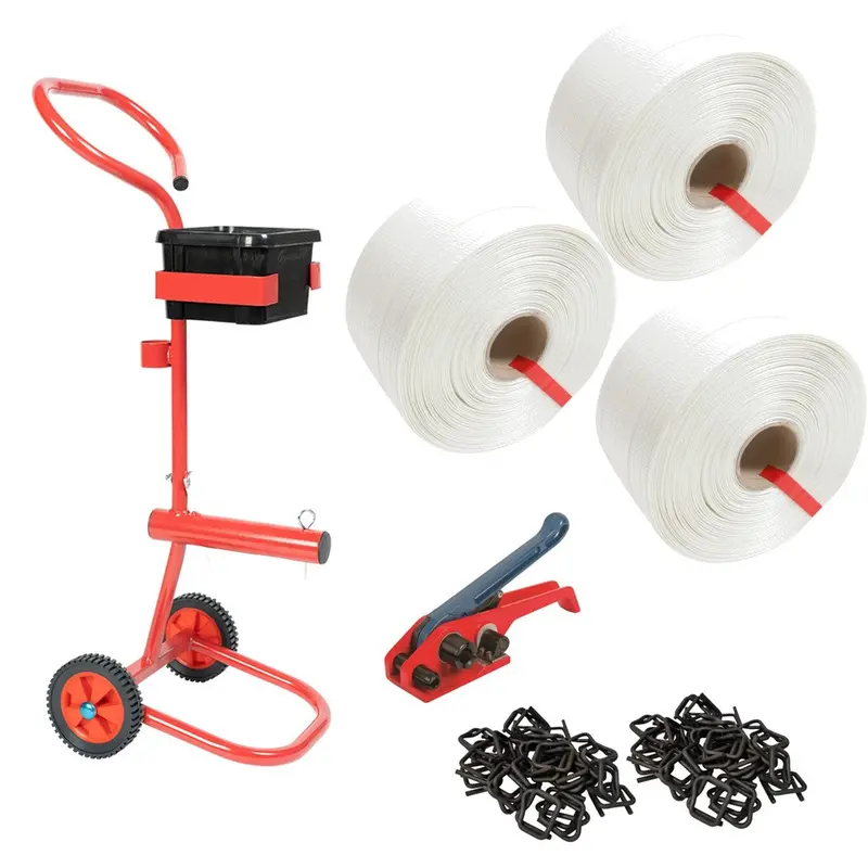 16Mm Woven Polyester Strapping Kit With Trolley Dispenser - 3 Rolls 1