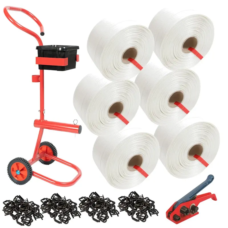 16Mm Woven Polyester Strapping Kit With Trolley Dispenser - 6 Rolls 1