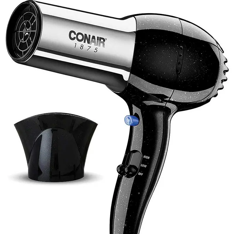 1875 Watt Full Size Pro Hair Dryer With Ionic Conditioning , Black / Chrome 1