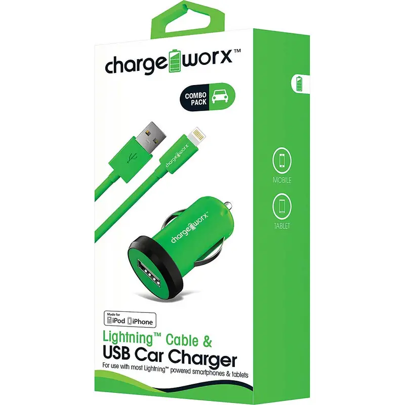 1Amp Usb Car Charger & Lightning Cable, Green 1