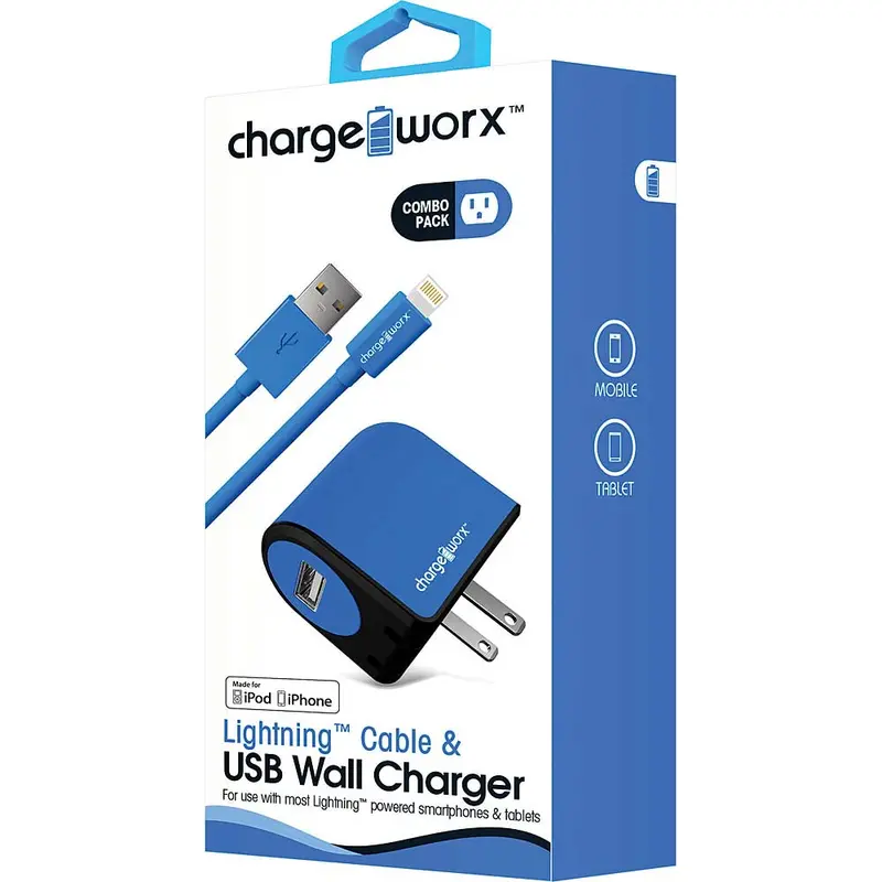 1Amp Usb Wall Charger & Lightning Cable, Blue 1