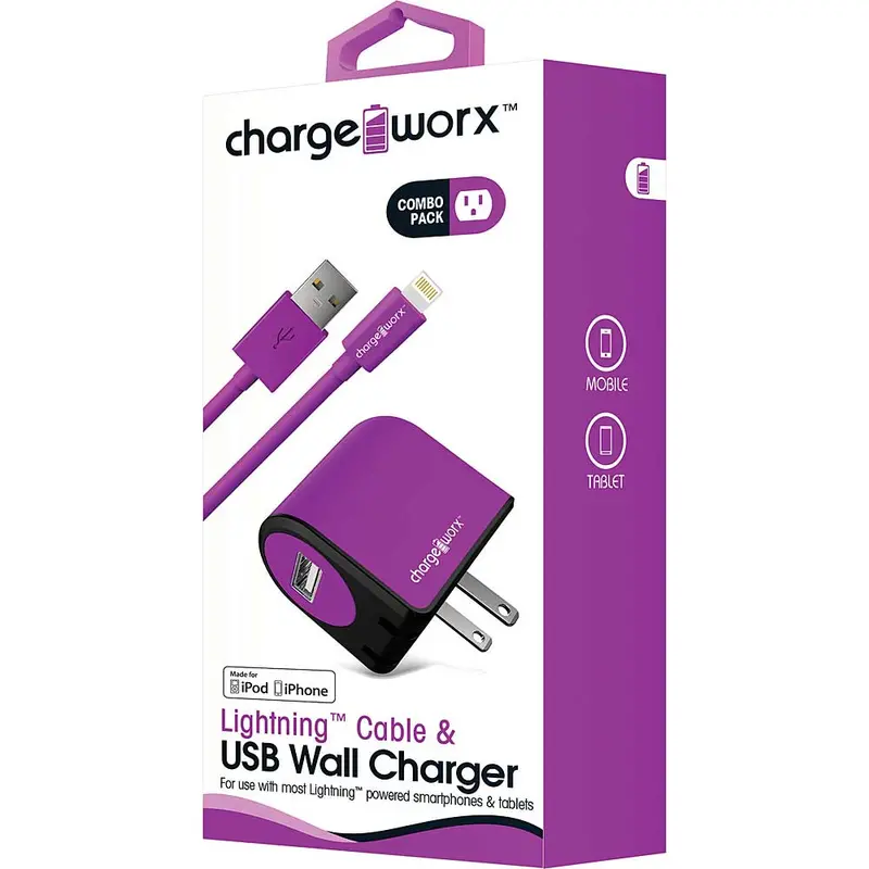 1Amp Usb Wall Charger & Lightning Cable, Violet 1