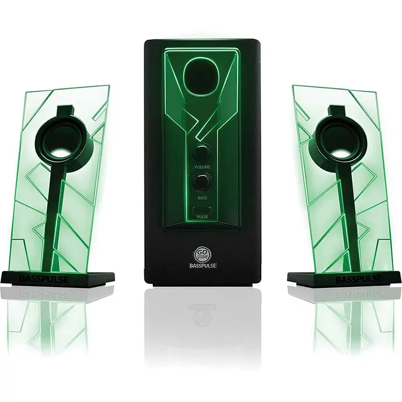 2.1 Stereo Speaker Sound System W/Powered Subwoofer, Green Led Glow Lights 1