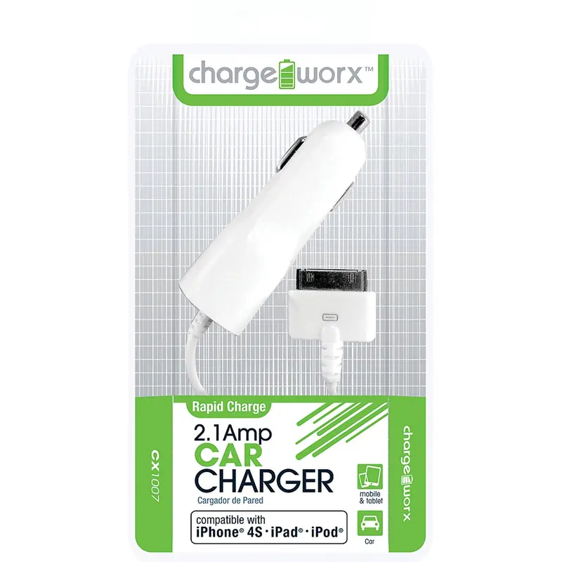 2.1A 30-Pin Car Charger, White 1