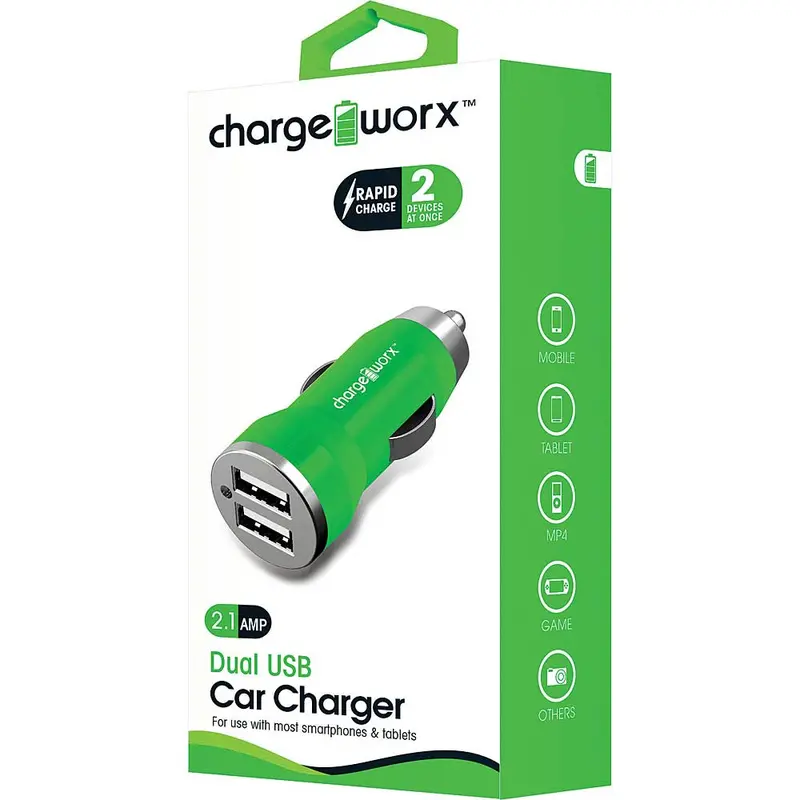 2.1A Dual Usb Car Charger, Green 1