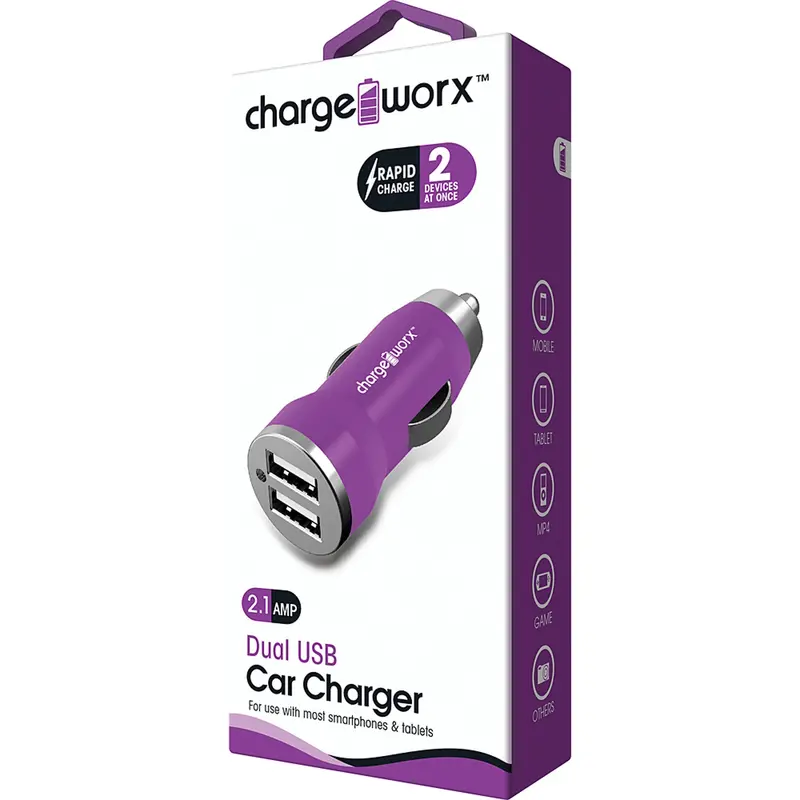 2.1A Dual Usb Car Charger, Violet 1