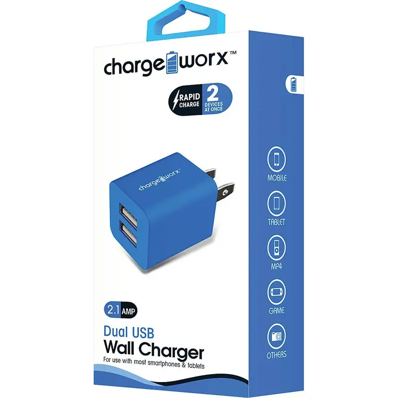 2.1A Dual Usb Wall Charger, Blue 1