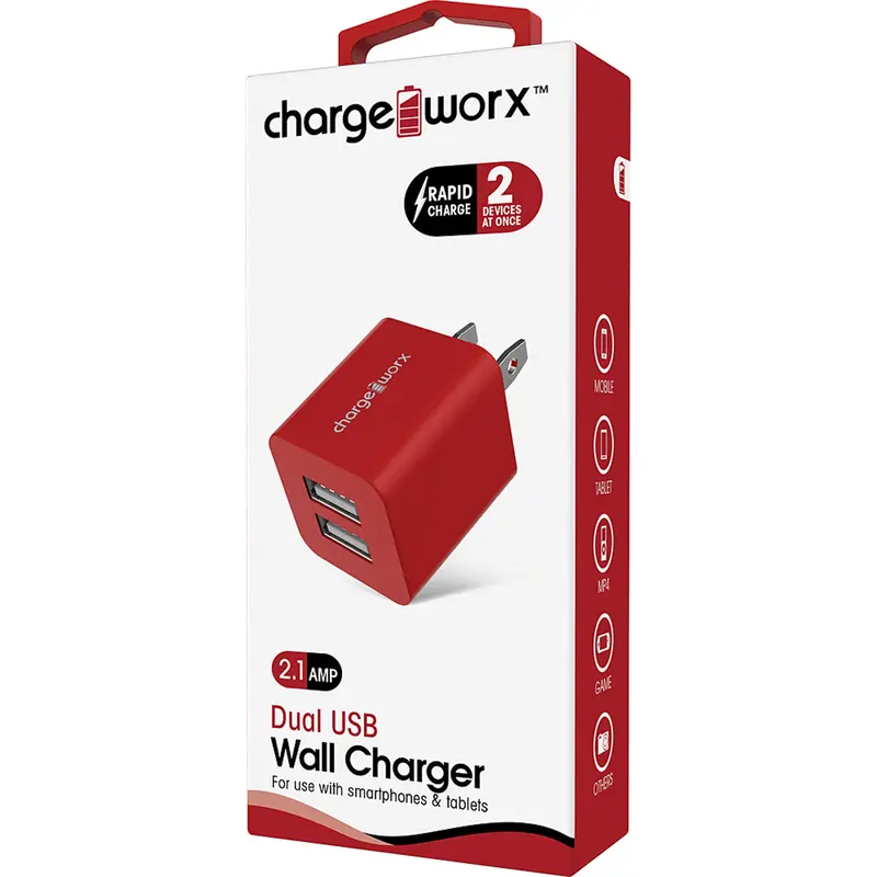2.1A Dual Usb Wall Charger, Red 1