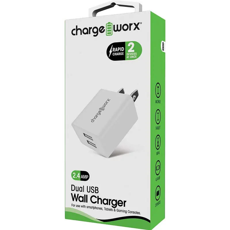 2.1A Dual Usb Wall Charger, White 1