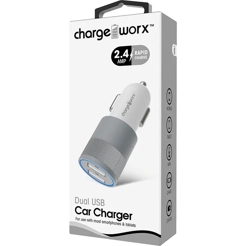 2.4 Dual Usb Car Charger, White/Silver 1