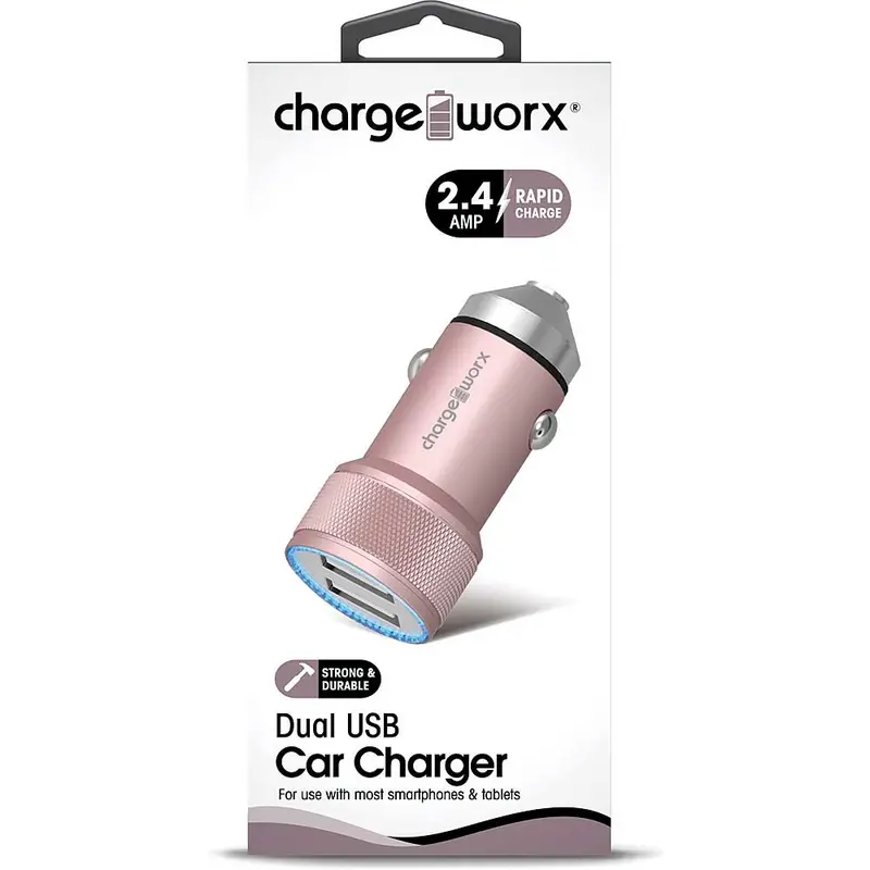 2.4 Dual Usb Car Charger With Escape Hammer, Rose Gold 1