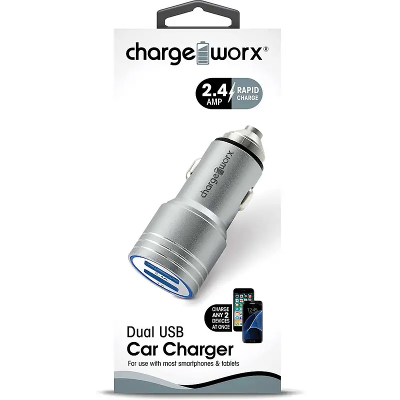 2.4 Dual Usb Car Charger With Escape Hammer, Silver 1
