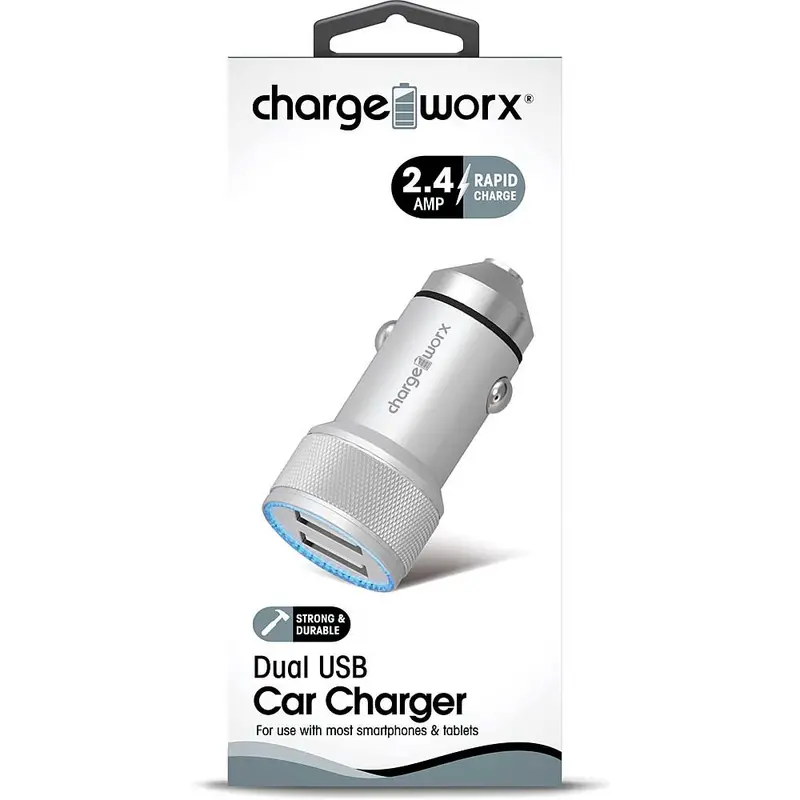 2.4 Dual Usb Car Charger With Escape Hammer, Silver 1