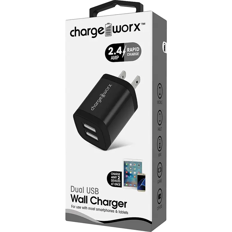 2.4 Dual Usb Wall Charger, Black 1