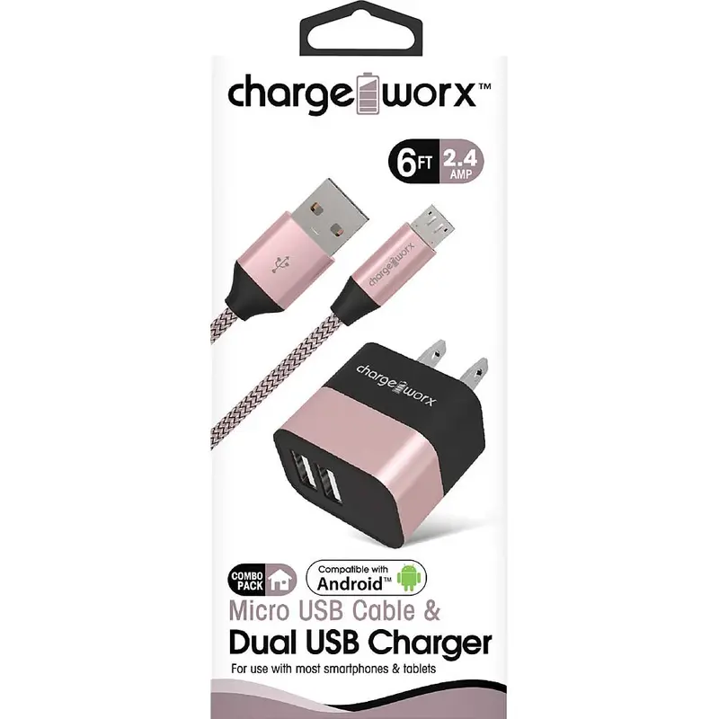 2.4A Dual Usb Metal Wall Charger & 6Ft Micro Usb Cable, Rose Gold 1