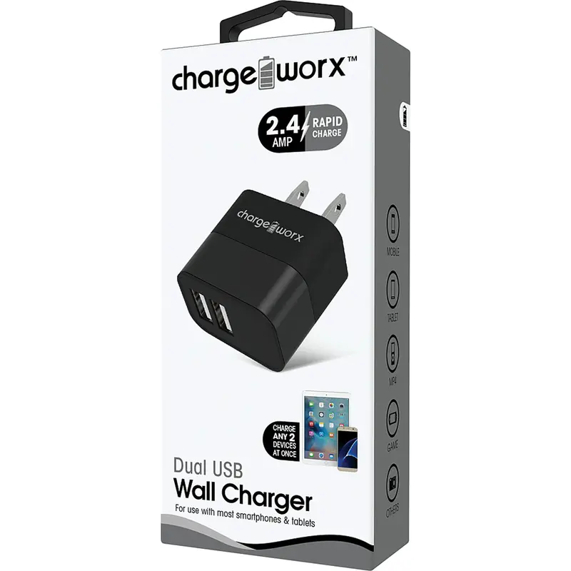 2.4A Dual Usb Metal Wall Charger, Black 1