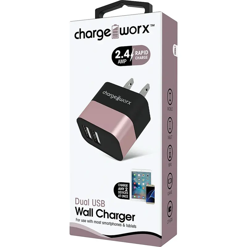 2.4A Dual Usb Metal Wall Charger, Rose Gold 1
