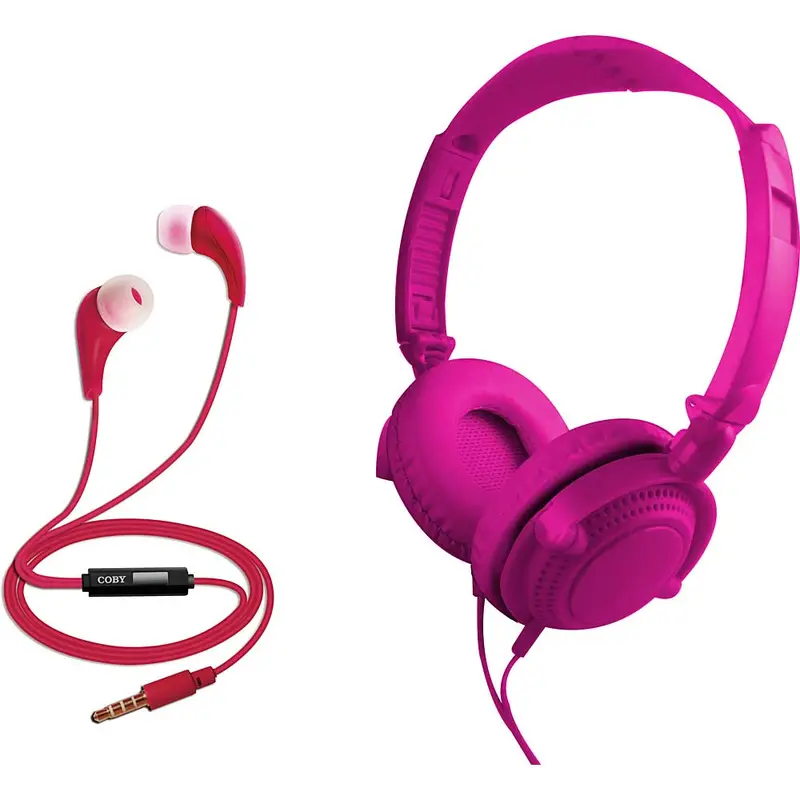 2 In 1 Headphones And Earbuds Combo, Pink 1