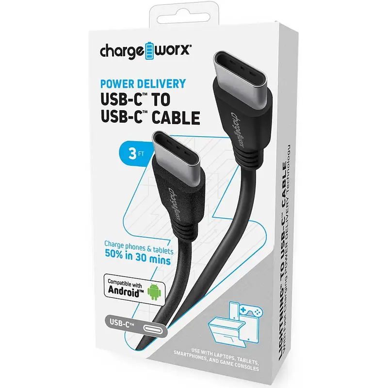 3 Ft Usb-C™ To Usb-C™ Cable With Fast Charging Power Delivery Technology, Black 1