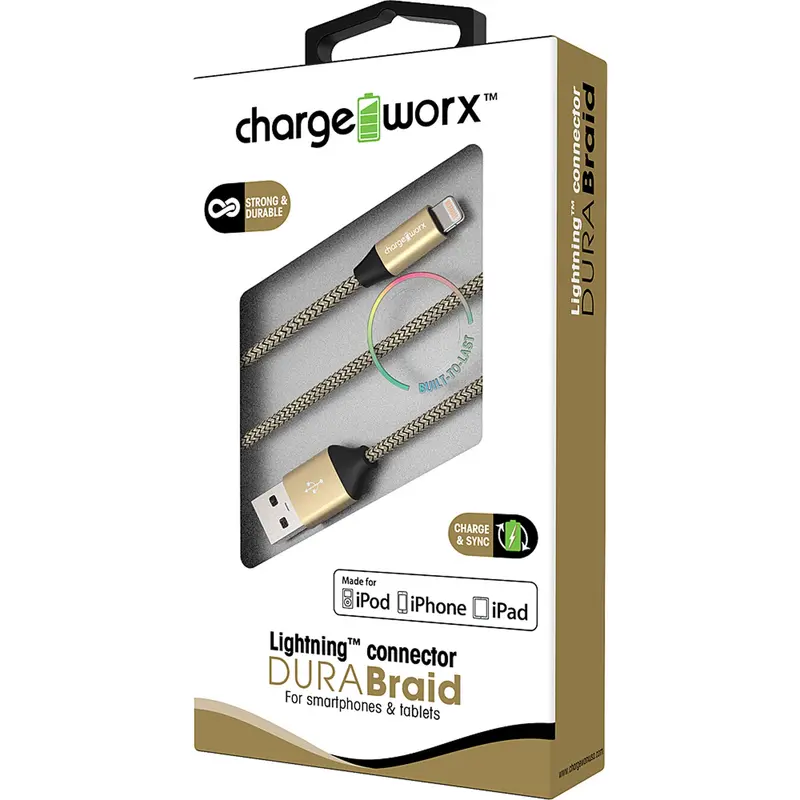 3Ft Lightning Dura-Braid  Cable, Gold 1