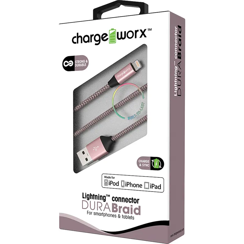 3Ft Lightning Dura-Braid  Cable, Rose Gold 1