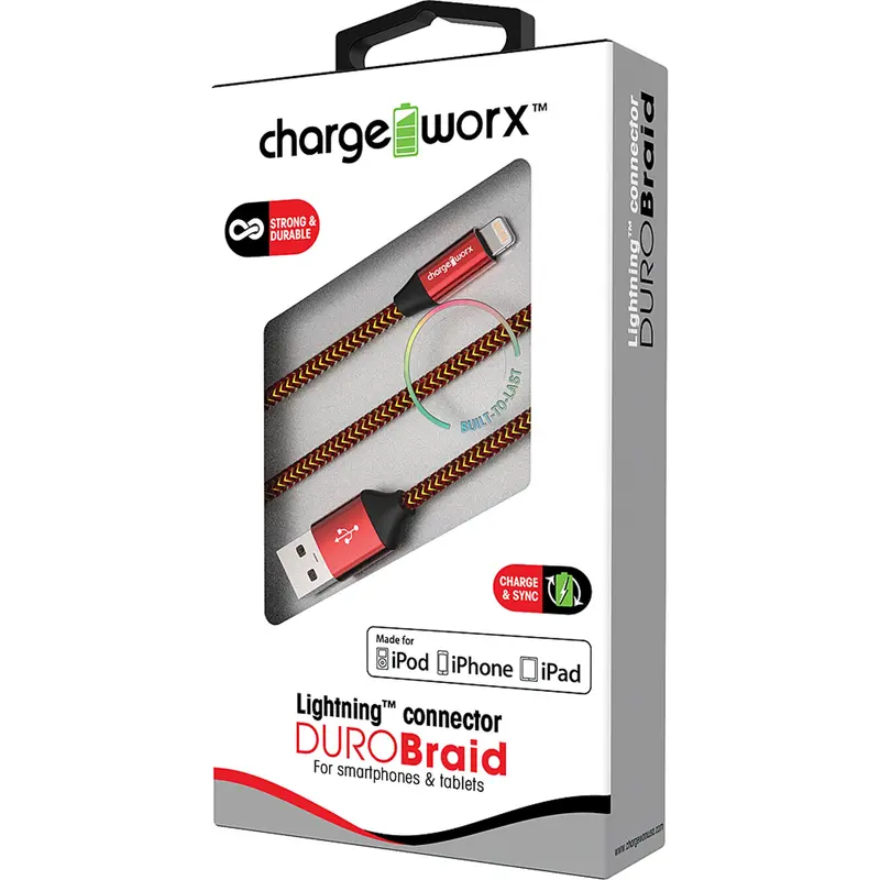 3Ft Lightning Duro-Braid Cable, Red 1