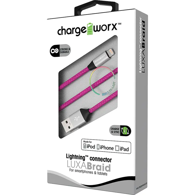 3Ft Lightning Luxabraid Cable, Pink 1