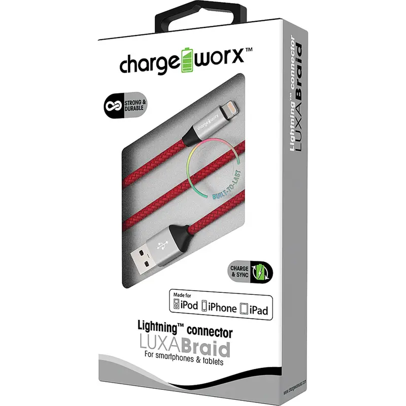 3Ft Lightning Luxabraid Cable, Red 1