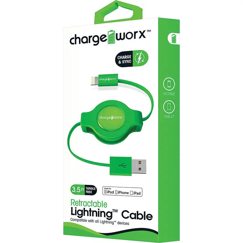 3Ft Lightning Retractable Cable, Green 1