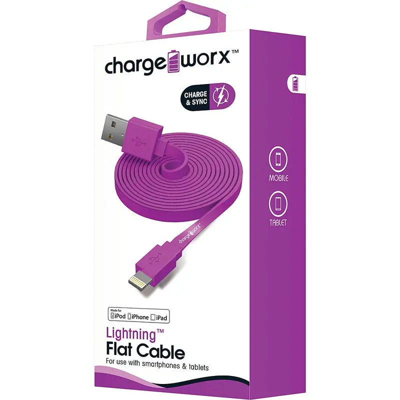 3Ft Lightning Sync/Charge Flat Cable, Purple 1