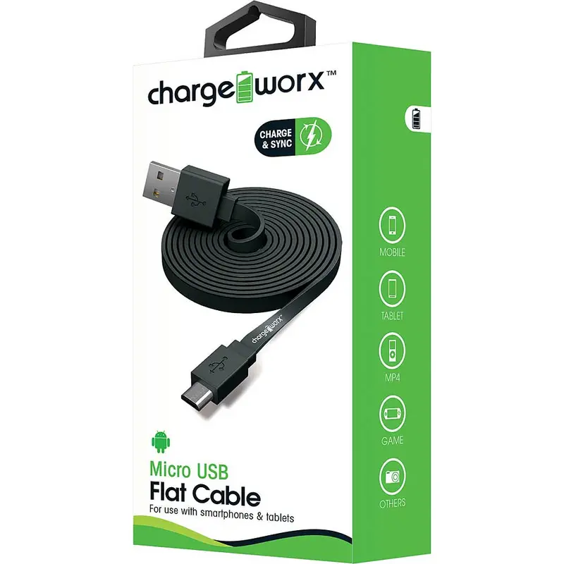 3Ft Micro Usb Flat Sync & Charge Cable, Black 1