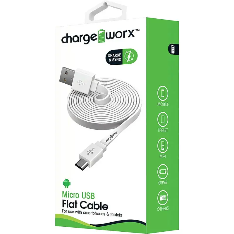 3Ft Micro-Usb Sync/Charge Flat Cable, White 1