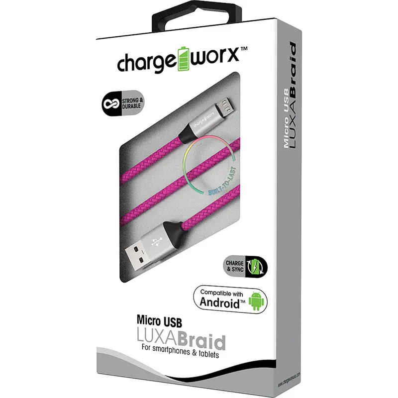 3Ft Micro Usb Sync & Charge Luxabraid Cable, Pink 1