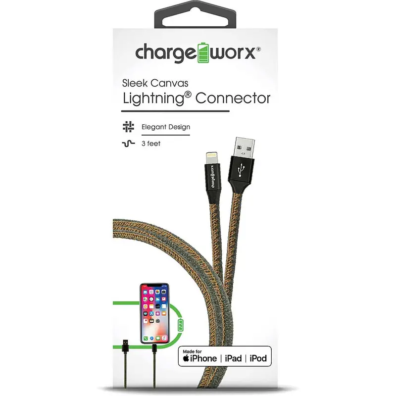 3Ft Sleek Canvas Lightning Cable, Green 1