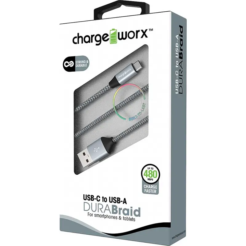 3Ft Usb-C To Usb-A Durabraid Cable, Silver 1