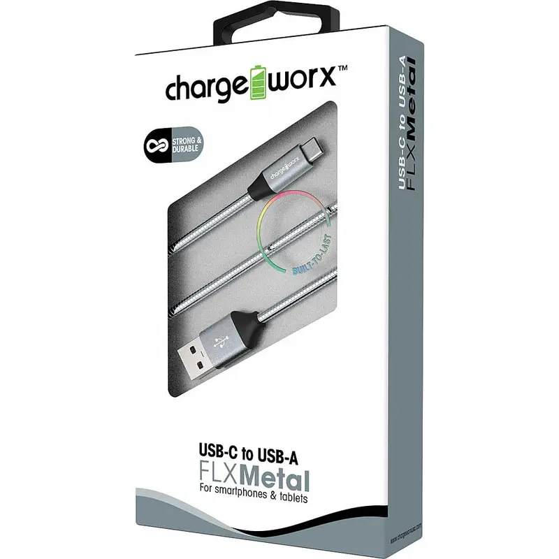 3Ft Usb-C To Usb-A Flxmetal Cable, Silver 1